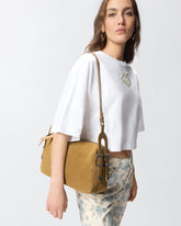 Borsa a spalla media Keeper Bag in suede - Beige | Pinko
