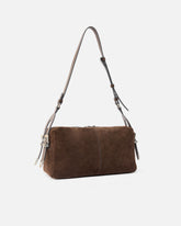 Borsa a spalla media Keeper Bag in suede - Marrone | Pinko