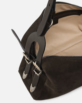 Mittelgroße Schultertasche Keeper Bag aus Veloursleder - Braun | Pinko