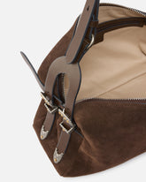 Borsa a spalla media Keeper Bag in suede - Marrone | Pinko