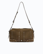 Bolso de hombro mediano Keeper Bag de ante con parches y tachuelas - Marrón | Pinko
