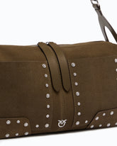 Bolso de hombro mediano Keeper Bag de ante con parches y tachuelas - Marrón | Pinko