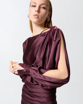 Abito lungo in satin con drappeggio - | Pinko