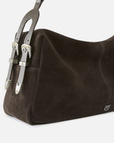 Große Schultertasche Keeper Bag aus Veloursleder - Braun | Pinko