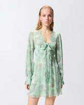 Mini dress with rose print and bow - | Pinko