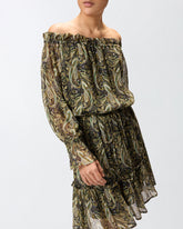 Vestito corto off-shoulders con stampa cachemire - | Pinko