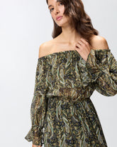 Vestito lungo off-shoulders con stampa cachemire - | Pinko