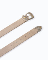 Suede belt with Texan details, 3 cm - Beige | Pinko