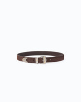 Suede belt with Texan details, 3 cm - Brown | Pinko