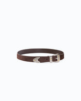 Suede belt with Texan details, 3 cm - Brown | Pinko