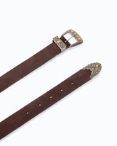 Suede belt with Texan details, 3 cm - Brown | Pinko