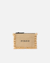 Small raffia clutch with logo and tassels - Wielokolorowy żółto-czarny | Pinko