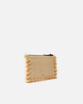 Small raffia clutch with logo and tassels - Wielokolorowy żółto-czarny | Pinko