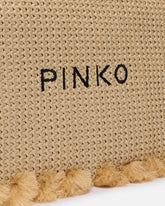 Small raffia clutch with logo and tassels - Wielokolorowy żółto-czarny | Pinko