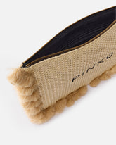 Small raffia clutch with logo and tassels - Wielokolorowy żółto-czarny | Pinko