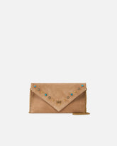 Small clutch bag in suede with studs and shoulder strap - | Pinko