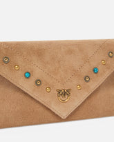 Small clutch bag in suede with studs and shoulder strap - | Pinko