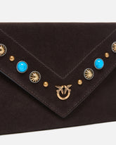 Small clutch bag in suede with studs and shoulder strap - | Pinko