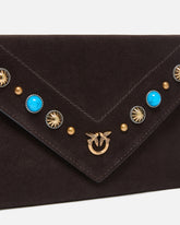 Small clutch bag in suede with studs and shoulder strap - | Pinko
