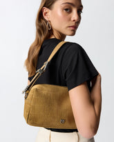 Mittlere Bauletto-Tasche aus Leder mit Krokoprint - Beige | Pinko