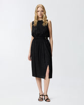 Sleeveless midi dress in floral jacquard with belt - | Pinko
