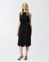 Sleeveless midi dress in floral jacquard with belt - | Pinko