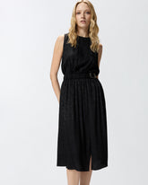 Sleeveless midi dress in floral jacquard with belt - | Pinko