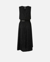Sleeveless midi dress in floral jacquard with belt - | Pinko