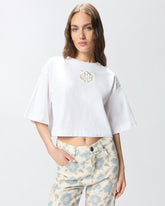 T-shirt cropped à broderie Love Birds - Blanc | Pinko