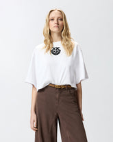 T-shirt cropped con ricamo Love Birds - Bianco | Pinko