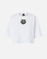 T-shirt cropped con ricamo Love Birds - Bianco | Pinko