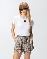 Geripptes T-Shirt mit Stickerei Love Birds - Multicolor Schwarz-Weiß | Pinko