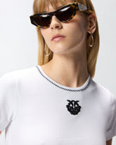 Fine-rib T-shirt with Love Birds embroidery - | Pinko