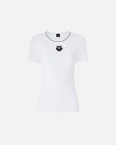 Geripptes T-Shirt mit Stickerei Love Birds - Multicolor Schwarz-Weiß | Pinko