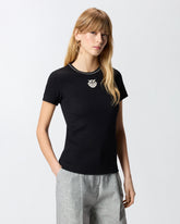 Fine-rib T-shirt with Love Birds embroidery - | Pinko