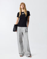 T-shirt a costine con ricamo Love Birds - Muticolor Nero-Bianco | Pinko