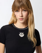 T-shirt a costine con ricamo Love Birds - Muticolor Nero-Bianco | Pinko
