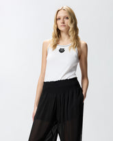 Canotta a costine con ricamo Love Birds - Muticolor Nero-Bianco | Pinko
