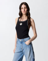 Canotta a costine con ricamo Love Birds - Muticolor Nero-Bianco | Pinko