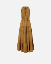 Long cotton dress with flounce and ribbons - | Pinko