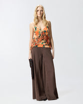 Sleeveless top with fringing and floral print - | Pinko