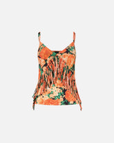 Sleeveless top with fringing and floral print - | Pinko