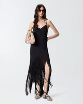 Robe lingerie longue à franges - | Pinko