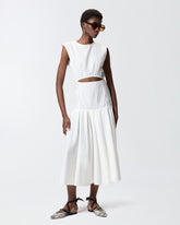 Sleeveless midi dress with pleats and cut-out - | Pinko