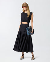 Sleeveless midi dress with pleats and cut-out - | Pinko