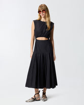 Sleeveless midi dress with pleats and cut-out - | Pinko