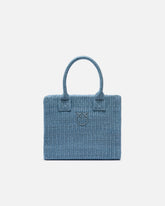 Beach small shopping tote in raffia with Love Birds logo - Light blue | Pinko
