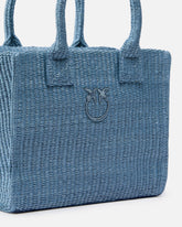 Beach small shopping tote in raffia with Love Birds logo - Light blue | Pinko
