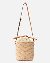Petit sac à bandoulière Bucket Mini en raphia à chevrons - Multicolore Jaune-Orange | Pinko