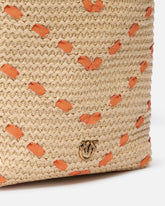Petit sac à bandoulière Bucket Mini en raphia à chevrons - Multicolore Jaune-Orange | Pinko